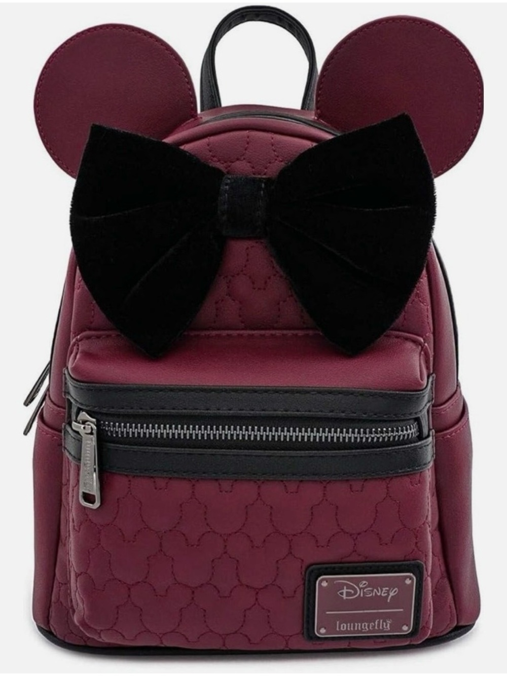 NWT Disney Loungefly Burgundy Mini Backpack with Black Velvet Bow and Ears